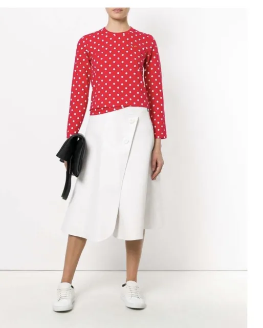 Comme Des Garcons PLAY Women's Red Long Sleeve White Polka Dot T-Shirt Size M