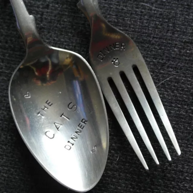 hand stamped spoon or fork THE CATS DINNER