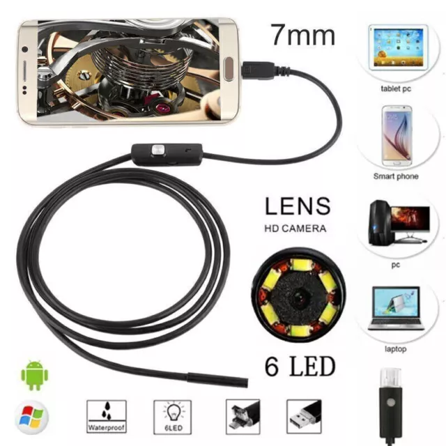 7mm USB Endoscope Endoskop 6 LED Inspektions Camera für Android Handy PC 1M L3J4