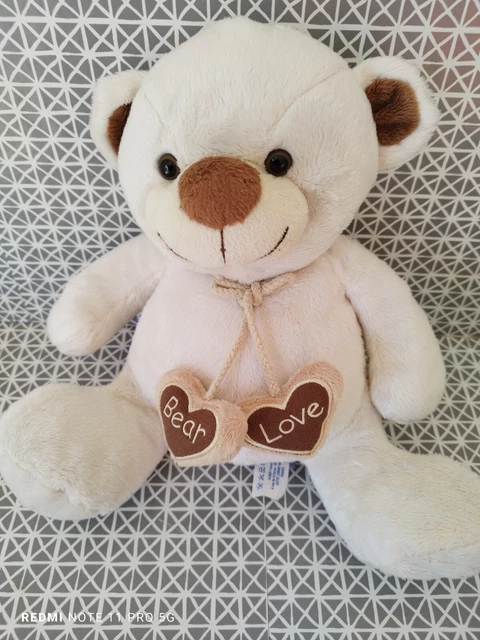 Doudou ours peluche blanc marron coeurs Love Bear P'tit bisou Aubert