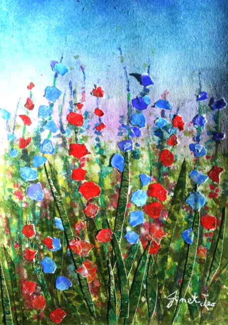 JANET LEO  sfa   ORIGINAL MIXED MEDIA   collage  WILDFLOWERS  floral