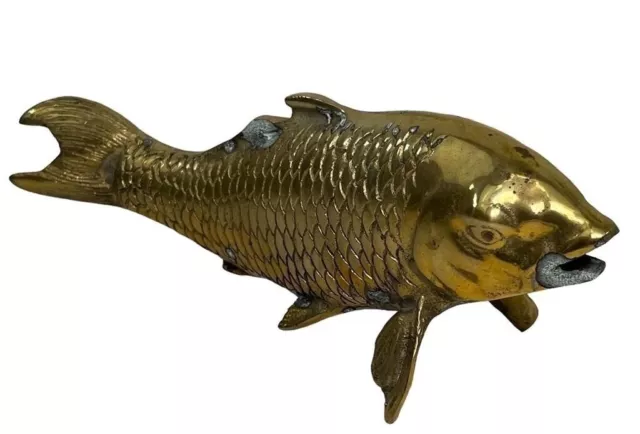 Mid-Century Modern Solid Brass Koi Fish Sculpture