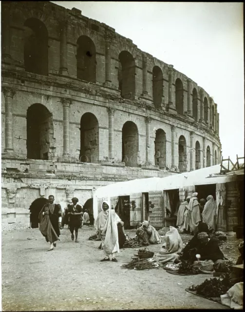 Tunesien El Jem Djem Amphitheater c1900, Foto Stereo Vintage Platte Gläser VR8