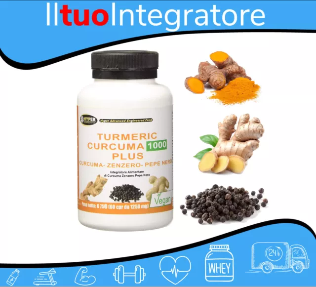 Integratore alimentare TURMERIC Curcuma Zenzero Pepe nero 60 Curcumina Piperina