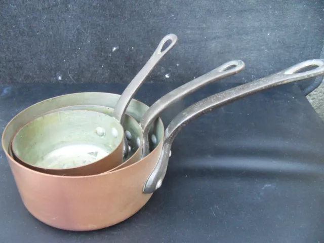 Serie casserole poelon cuivre manche fonte vintage french copper pan