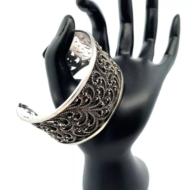 Lois Hill Sterling Silver Scroll Wide Cuff Bracelet - 7" Wrist