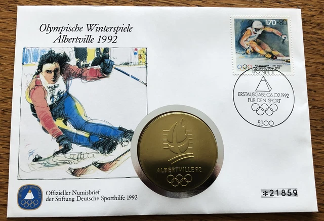OLYMPISCHE WINTERSPIELE 1992 Numisbrief von 06.02.1992 Medaille