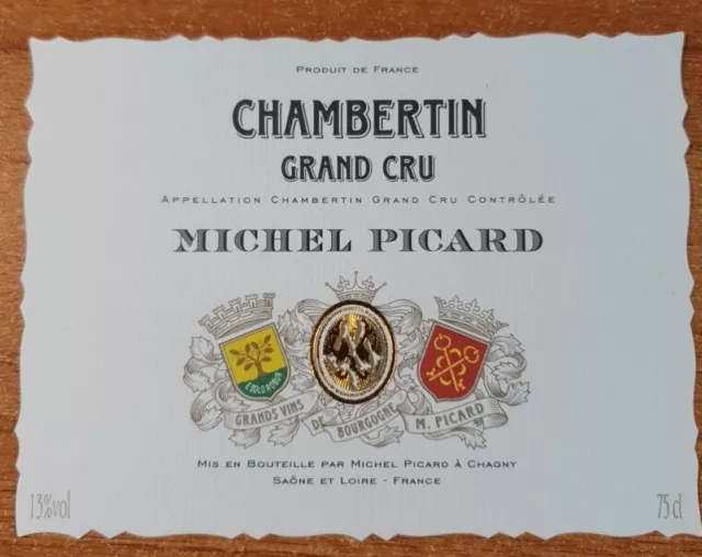 Etiquette de vin/ Wine Label CHAMBERTIN GRAND CRU (PICARD M.) neuve