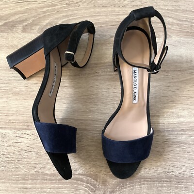 MANOLO BLAHNIK KHAN 36.5 Black Suede Heel Sandal $200.00 - PicClick