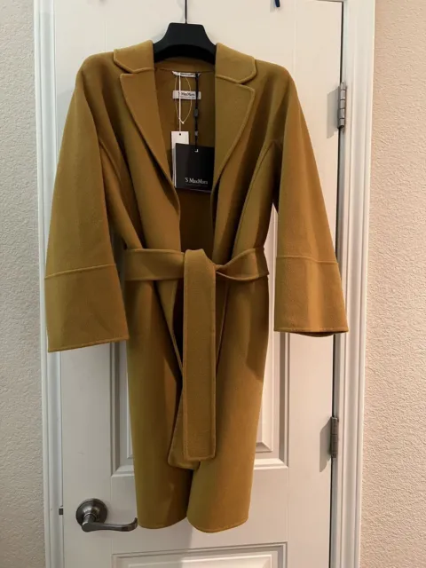 Brand New-Max Mara Arona Short Wool Belted Coat (Turmeric Yellow) Size 8 IT 42