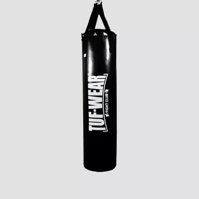 Tuf Wear Punch Bag Boxing 4FT Large Vertical Logo Filled Hanging Straps Black