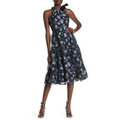 NWT Kate Spade Prairie Rose Print Velvet Midi Dress Black Blue 8