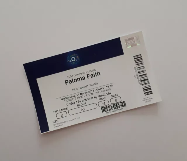 Paloma Faith Tickets - Ticket Stub(s) The O2 Arena London 14/03/18 Memorabilia