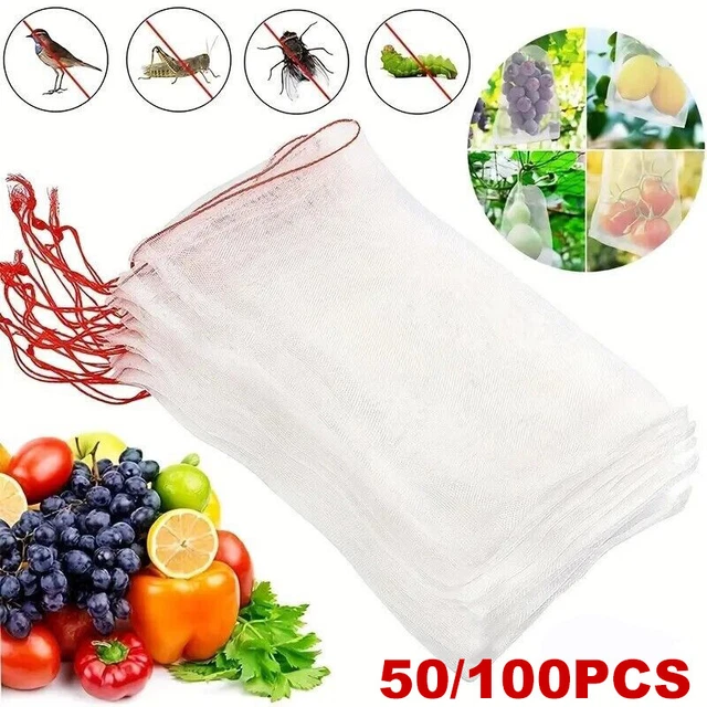 50/100PACK FRUIT NET Bags Flower Garden Vegetable Protection Mesh ...