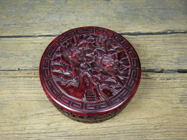 Chinese Vintage Lacquerware Exquisite Peony Flower Jewelry Box Collection Art