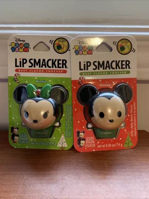 Disney Tsum Tsum Lip Smacker Mickey + Minnie Mouse Christmas Lip Balm Lot Of 2