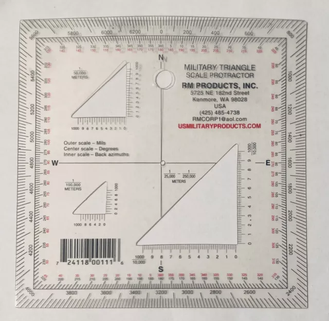 RM PRODUCTS Military Triangle Scale Protractor: 1:25k 1:50k 1:100k Vintage