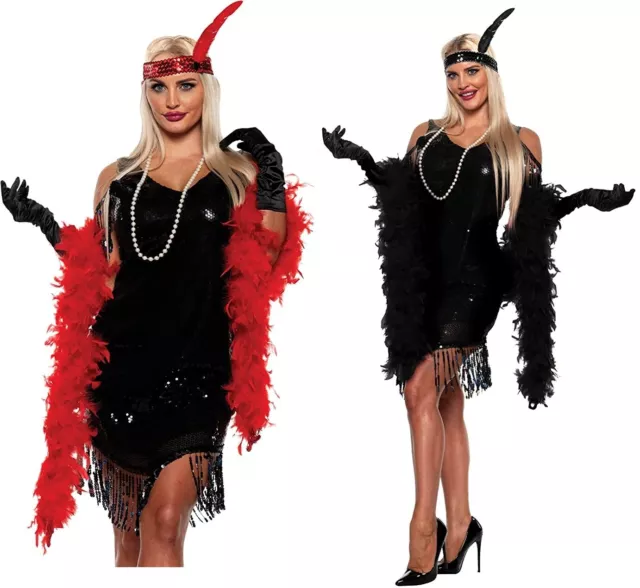 Underwraps Flapper Rojo Negro Boa de Plumas Roarin 20s Adulto Disfraz Halloween