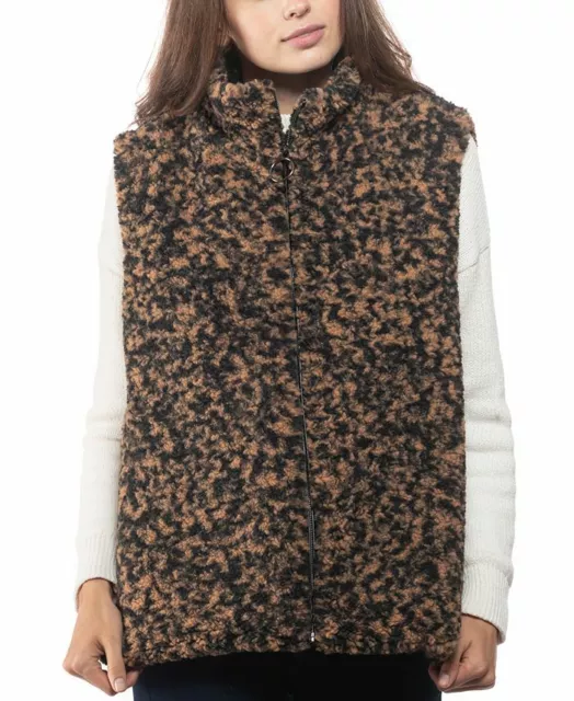 INC International Concepts Womens Size S/M Animal-Print Faux-Fur Vest Tan $129