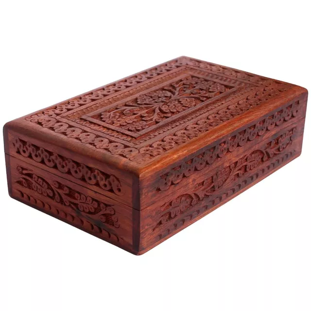 Beautiful Wood Jewelry Box Wood Jewel Organizer Hand Carved Women Gift 8x5 Inch