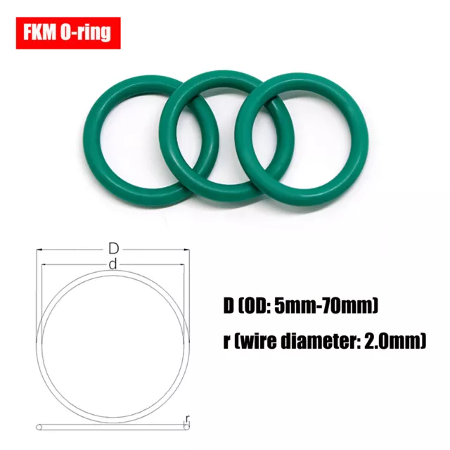 Dichtring Grün FKM O-Ring Rundring Schnurdicke 2.0mm Außendurchmesser 5mm-70mm