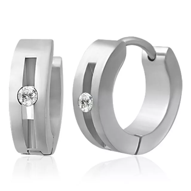 Zense - Pendientes de acero para hombre con anillo y diamante CZ ZE0003