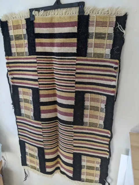 African Wool Geometric Fringe Tassel Minimalist African Tapestry Rug  27" X 45"