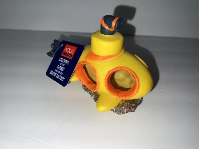Aqua Culture Yellow Submarine Aquarium/Fish Tank Decoration Glows In The Dark