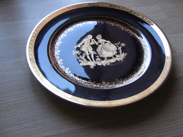 GRANDE ASSIETTE PORCELAINE de LIMOGES Bleu de Four Et Or - Décor