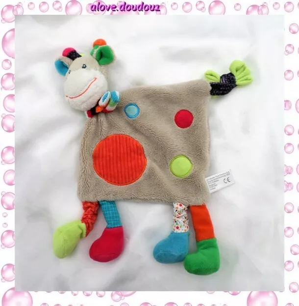 Doudou Plat Girafe Vache Grise Rond Rouge Echarpe Multicolore Simba Toys Nicotoy