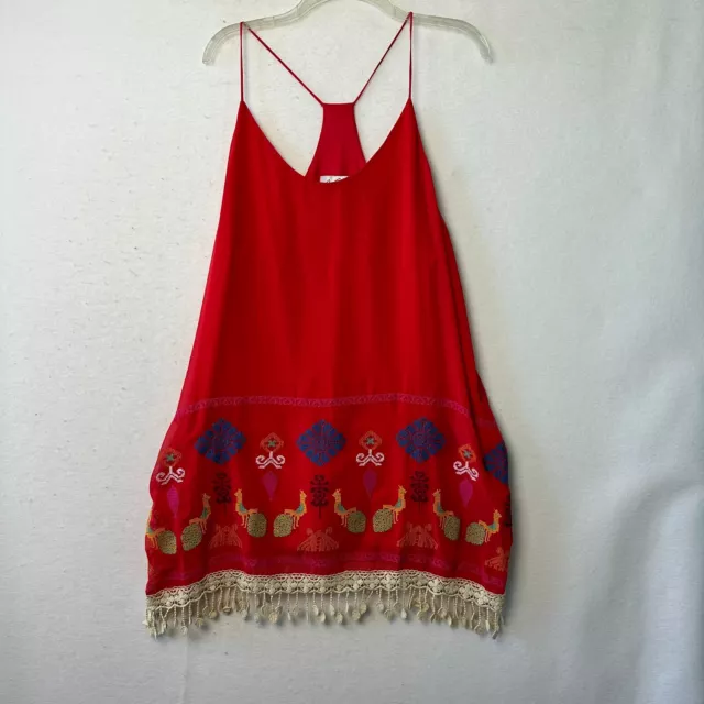 VaVa By Joy Han shirt women L sleeveless spaghetti strap embroidered Llama Red