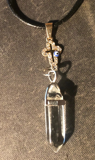   Quartz Crystal Stone, Cross,  Chakra Healing Gemstone Pendant Necklace
