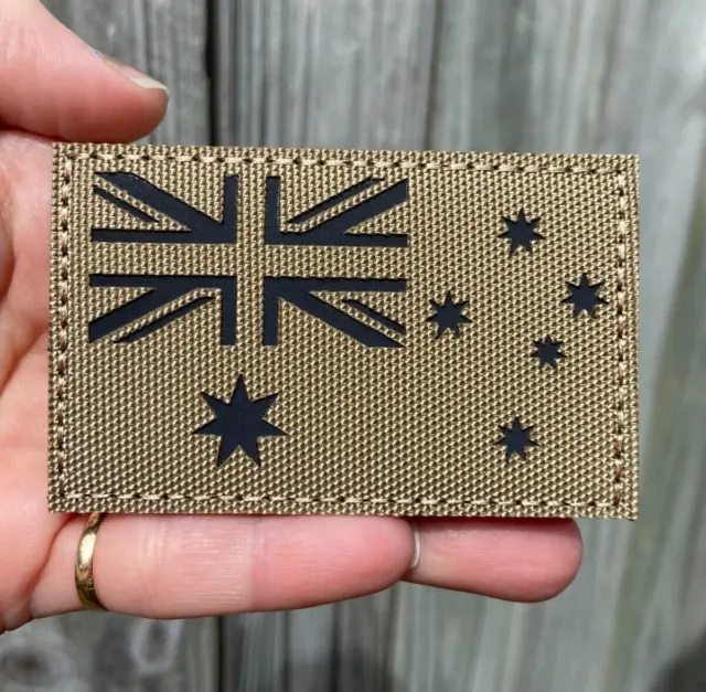 TAN Nylon Australian Flag Patch - Army, Military, National Flag, - Hook & Loop