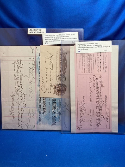 3 Receipts From 1885/86, Philadelphia, Colored Letterhead