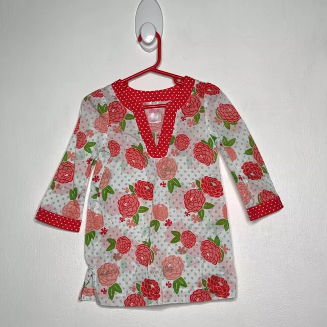 Circo Dotted Floral Tunic Coverup Size 3T White 3/4 Sleeve Red Lightweight EUC