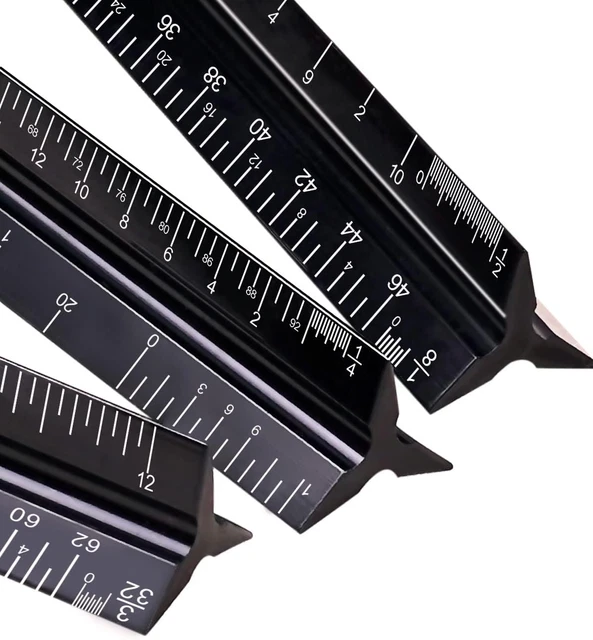 ARCHITECTURAL SCALE RULER 3 Pack Aluminum Triangular Ruler 12 Inch ...