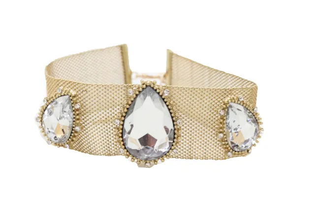 Hot Women Fashion Jewelry Gold Mesh Metal Wide Band Choker Necklace Silver Beads