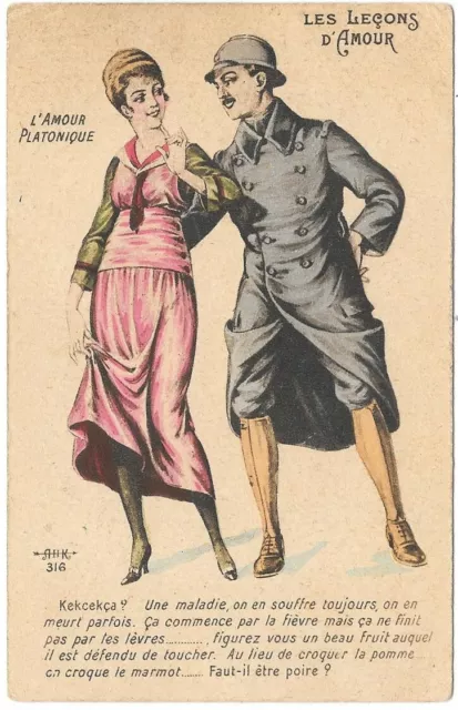 Les Lessons d'Amour - War 14-18 animated CPA written to Melle Louise du Clécy