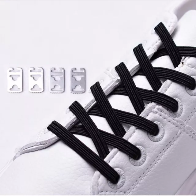 NO TIE 7MM Flat ELASTIC SHOELACES Vertical Strip + Lock Buckle ~Sport Sneakers~