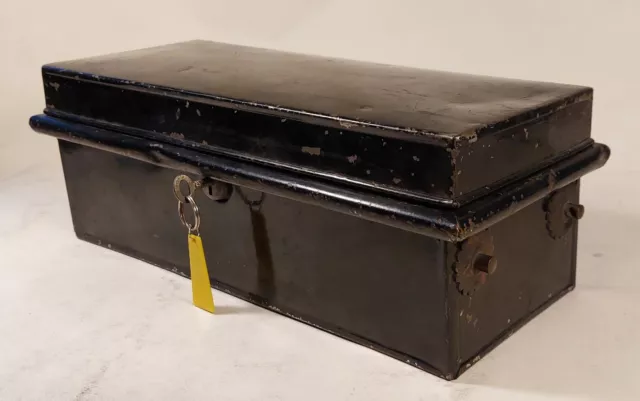 Vintage Black Metal Deed Box Lockable With Key