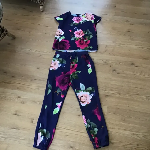 girls ted baker navy floral top and trousers age 9/10