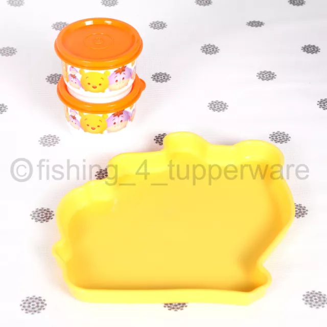 NEW Tupperware Winnie the Pooh 3 Piece set Yellow and Orange Snack Cups Plate