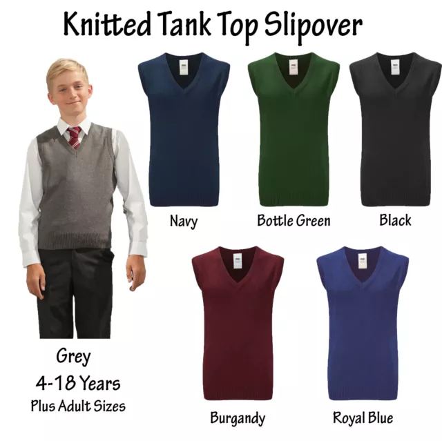 Boys Girls Knitted Tank Top Sleeveless V Neck School Jumper Uniform Ages 4 - 18