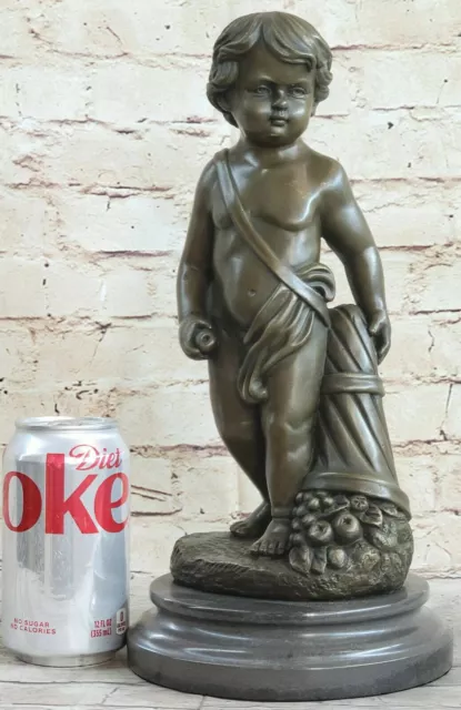 14" Art Déco Escultura El Niño Playing Con Apple Árbol Rama Bronce Estatua Venta