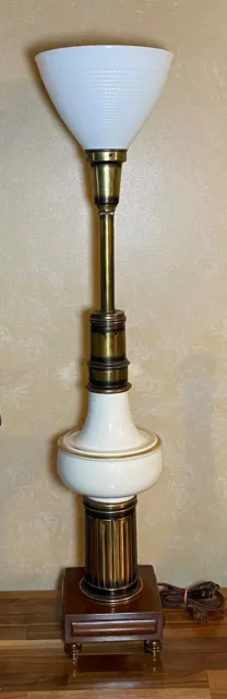 Vintage Stiffel Torchiere Brass Lamp w/ Lenox Porcelain Body Very Nice 2