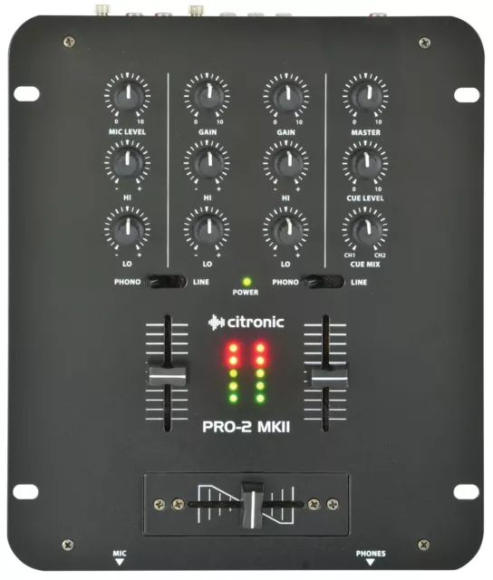 Citronic PRO:2 DJ Mixer MKII 2 Channel Mixer Disco Sound Audio 3