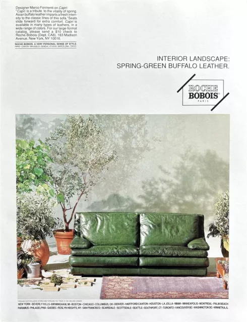 1990 ROCHE-BOBOIS Paris Interior Landscape Spring-Green Buffalo Leather PRINT AD