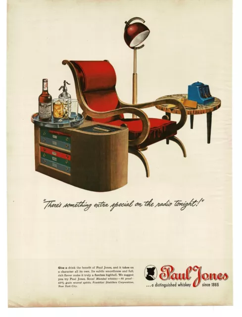 1945 Paul Jones Whiskey MCM Danish Furniture Vintage Print Ad 1