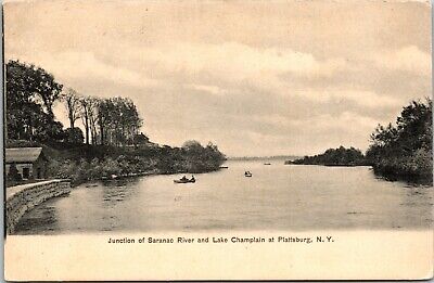 Plattsburgh New York NY Junction Of Saranac River & Lake Champlain Postcard