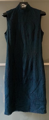 Antonio Melani Dark Teal/Forest Green Embroidered Lace Overlay Midi Dress Sz 6